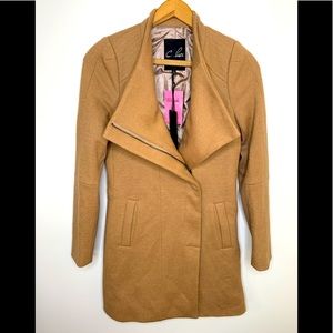 C Luce Beige 50% Wool Coat Tweed Classy Womens Sz Small New Full Zip Camel Color